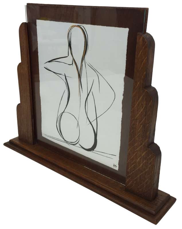 ‘Titian Beauty’ Gouache on Hand Torn Paper in Art Deco Oak Desk Frame