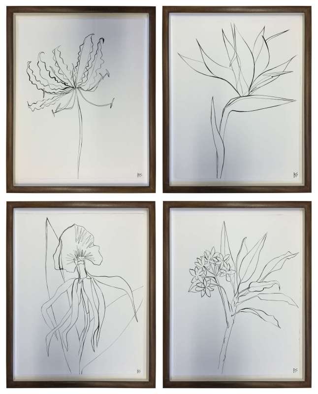 Set of 4 ‘Tropical Linear Botanical Studies’ Brown/Bronze Frames