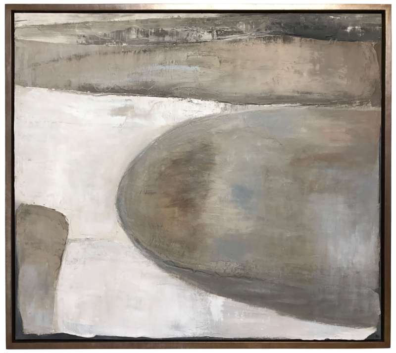 ‘Beach Stones’ Gesso, Oil & Acrylic on Board in Gold Leaf Shadow Gap Frame