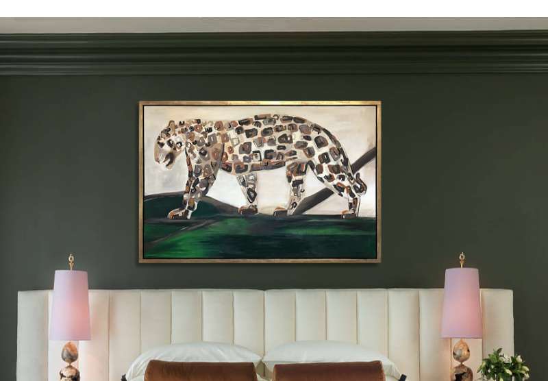 ‘My Retro Leopard’ Oil & Acrylic on Board in Gold Leaf and Bronze Finish Shadow Gap Frame