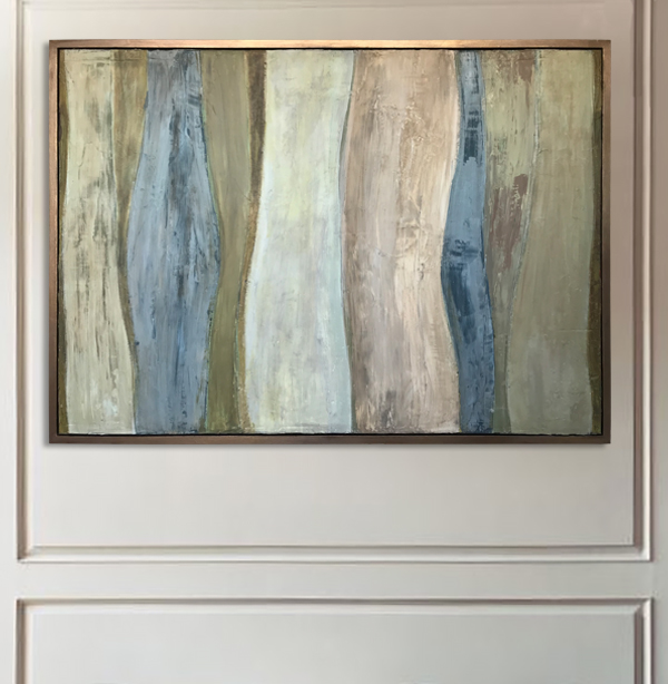 ‘Green Bark’ Oil & Acrylic on Board in Gold Leaf and Bronze Finish Shadow Gap Tray Frame