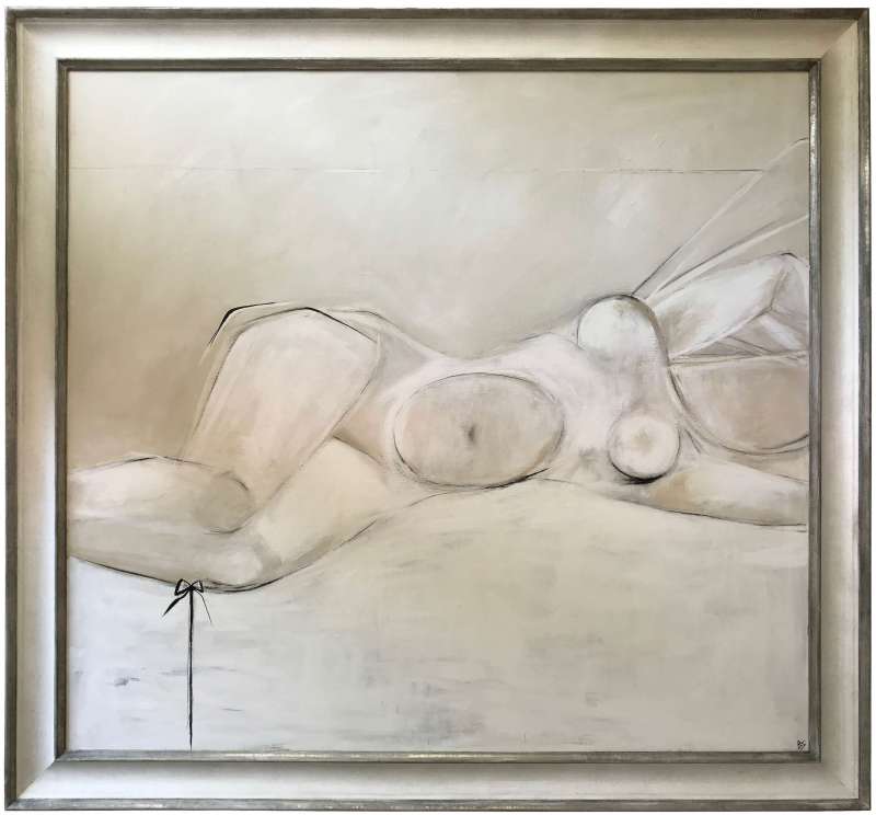 ‘Linen Muse’ Oil & Acrylic on Board in Cream & Gold Frame