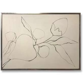 Large Linear Camellia Study Gouache on Board in Silver Gilt with Bronze Finish Shadow Gap Tray Frame (B1064)