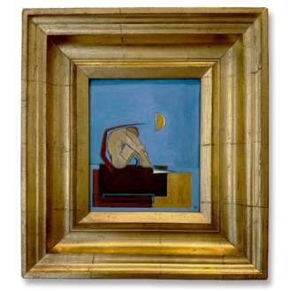 ‘Dream Boy Blue’ Oil & Acrylic in Bespoke Gold Leaf English Wooden Box Frame (B1101)