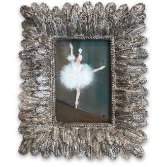MINIATURE ‘Giselle’ Gouache & Acrylic on Board In Silver Leaf with Antique Finish Fluted Wooden Frame (B1106)