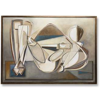 ‘Crescent Moon Star Muse’ Oil, Acrylic & Gouache on Board in Gold Leaf with Bronze Finish Shadow-Gap Tray Frame (B1129)