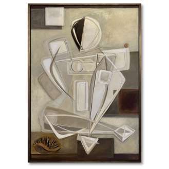’Sitting Muse with Melo Melo Pearl’ Oil & Acrylic on Board in Antique Gold Finish Shadow-Gap Tray Frame (B1132)