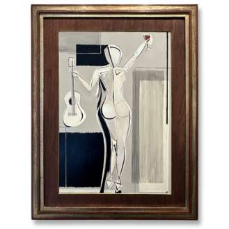 ‘Valentine Girl’ Oil & Acrylic on Board in 1920s Art Deco Rosewood Frame with Gold Leaf & Bronze Finish (B1136)