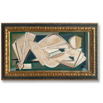 ‘Victory Reclining Holding Jade Stone’ Oil & Acrylic in 18th Century Italian Carved Wood Frame with Original Paint Finish and Gold Leaf (B1141)