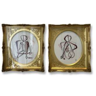PAIR ‘Sitting French Fancy Muses’ in French C19th Ornate Foliate Frames with Original Gold Water Gilding (B1142)