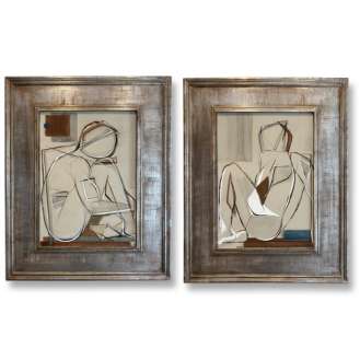 PAIR Male Left and Right Study Seated on Beach (B1144)