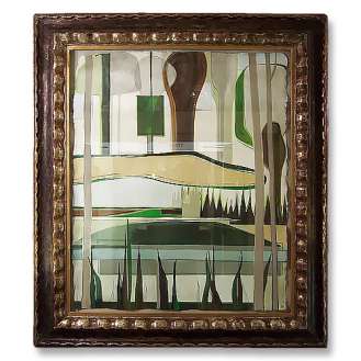 'The Links' Gouache on Handmade Paper in Antique Italian Carved Wooden Frame (B564)