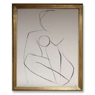 'Nude Pose' No.11 Gouache Linear on Handmade Paper in Gold Gilt Frame (B688)