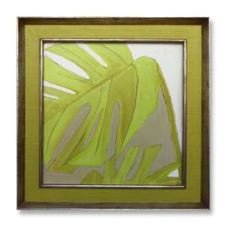 ‘Green Leaf’ Oil & Acrylic on Board in Painted Cavass & Silver Gilt/Bronze Finish Frame (B871)