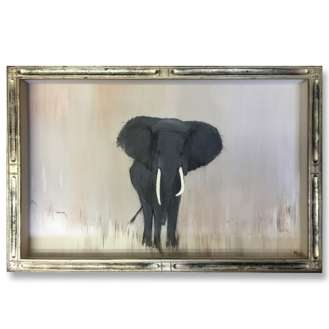 ‘My Safari Elephant’ Gouache & Acrylic on Board in Silver Deco Style Presentation Box Frame (B907)