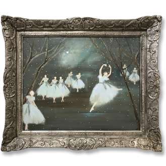 'Moonlight Sonata Ballet' Gouache & Acrylic on Board in Ornate silver Gilt Frame (B928)