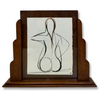 ‘Titian Beauty’ Gouache on Hand Torn Paper in Art Deco Oak Desk Frame (B971)