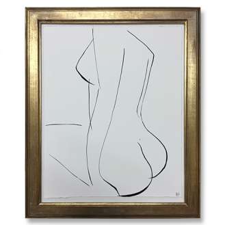 'Nude Pose' no.43 Gouache Linear on Handmade Paper in Gold Gilt Frame (B979)