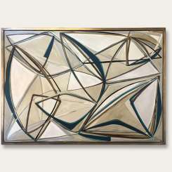 ‘String Theory III in Petrel Blue’ Oil & Acrylic on Board in Gold/Bronze Finish Shadow Gap Tray Frame (B1040)