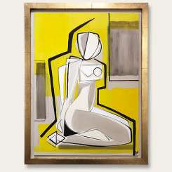 'Blondie Left Study' Gouache & Acrylic on Board in Watergilt Gold Presentaion Frame (B1094)