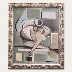 Seated Green Lady in Old Silver Frame (B143)