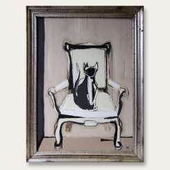 'Rupert on a Chair' Oil and Acrylic on Board in Antique Frame (B234)