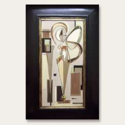 'Standing Showgirl in Green & Brown' Oil & Acryllic on Board in Modern Frame (B315)