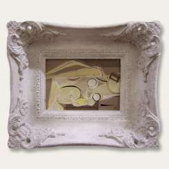 'Mother and Baby' Oil & Acryllic on Board in Modern White Frame (B316)