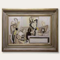'Jazz Quartet' Oil & Acryllic on Board in Modern Gilt & Painted Frame (B329)