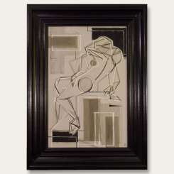 'The Kiss' Right Study Gouache on Board under glass in Black Lacquered Frame (B366)