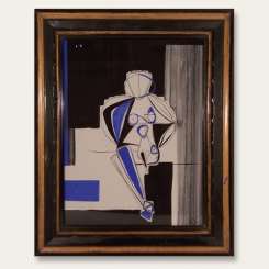 Black & Blue Mother and Child in Antique Frame (B36)