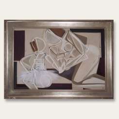 'Mother, Daughter and Baby' Oil and Acrylic on Board in Silver Deco Frame (B389)