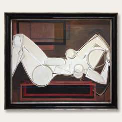 'Russet Nude' Gouache on Board in Antique Gilt & Lacquer Frame (B393)