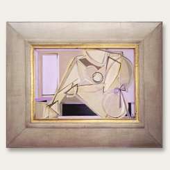'Giftwrapped in Pink Bow' Oil and Acrylic on Board in Cream and Gold Frame (B398)