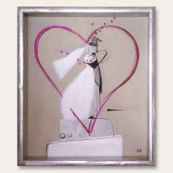 'With All My Heart' Gouache on Board in Silver Finish Hand Made Box Frame (B431)