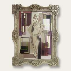 'Standing Dancer in Purple' Oil & Acrylic on Board in Massive Ornate Modern Frame (B442)