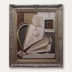 'Sitting Pretty with Magenta' Gouache on Board in Antique Frame with Silver finish & Gold Slip (B457)