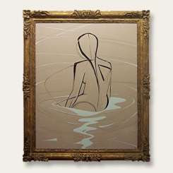 'Midnight Bather' Gouache on Board in Antique Carved Wooden Gilt  Frame (B463)
