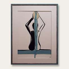 'Nude With Sponge' Gouache on Board in Old Blue Painted Frame 65cm x 84cm (B515)