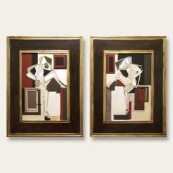 PAIR 'Male Left and Right Study' Oil & Acrylic on Board in Modern Frame in Bronze & Gold Finish (B539)
