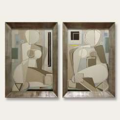 'PAIR Blonde/Redhead Nude with Jade O' Oil & Acrylic on Board in Modern Silvered Frames (B555)