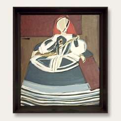 'That Girl' Oil & Acrylic on Board in 1950s Black Lacquered Wooden Frame (B562)