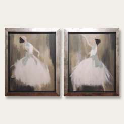 PAIR 'The Dancing Pair' Left & Right Study, Oil & Acrylic on Board in 1950s Silver Gilt Frames (B574)