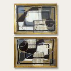 PAIR 'Acoustic Forms', Oil & Acrylic on Board in Gold Gilt Frames (B607)