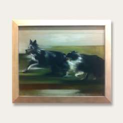 'Running Free' Oil & Acrylic on Board in 1960s Stone & Silver Frame (B613)