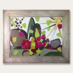 'Spring Garden' Oil & Acrylic on Board in  Broad Silver Gilt Frame (B649)