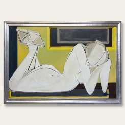 'Limoncello' Oil & Acrylic on Board in Silver Gilt Antique Wooden Frame (B673)