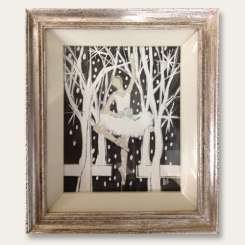'Winter Wonderland' Gouache on Board in Silver Gilt Frame on Classic Miniature Artist's Easel (B707)