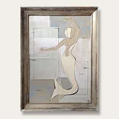 'Mermaid with Pink Pearl' in Antique Silver Gilt Frame (B726)