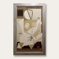 'Angela with Her Three Blessings' Left Study Oil & Acrylic on Board in Cream & Silver Leaf Bespoke Wooden Frame (B731)